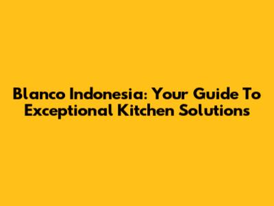 Blanco Indonesia: Your Guide To Exceptional Kitchen Solutions