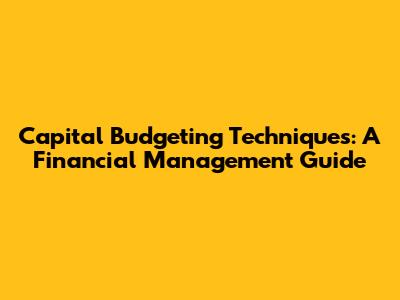 Capital Budgeting Techniques: A Financial Management Guide