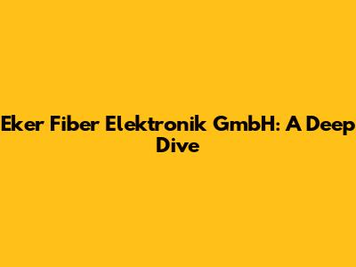 Eker Fiber Elektronik GmbH: A Deep Dive