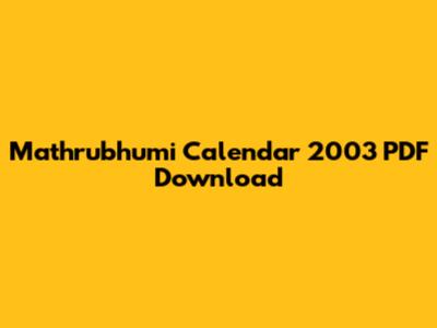 Mathrubhumi Calendar 2003 PDF Download