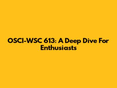 OSCI-WSC 613: A Deep Dive For Enthusiasts