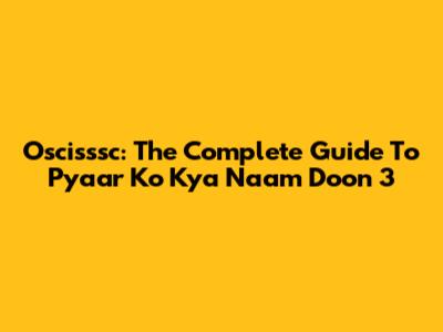 Oscisssc: The Complete Guide To Pyaar Ko Kya Naam Doon 3