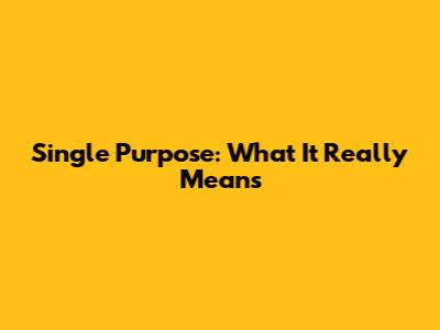 Single Purpose: What It Really Means