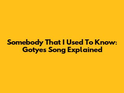 Somebody That I Used To Know: Gotye's Song Explained