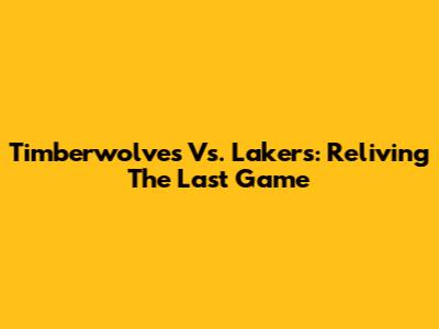 Timberwolves Vs. Lakers: Reliving The Last Game